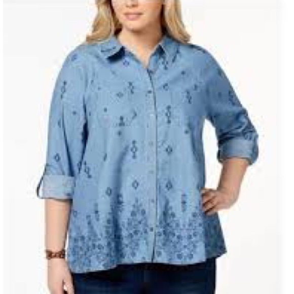 Style & Co Southwest Denim Button Up Size Small - Picture 1 of 14